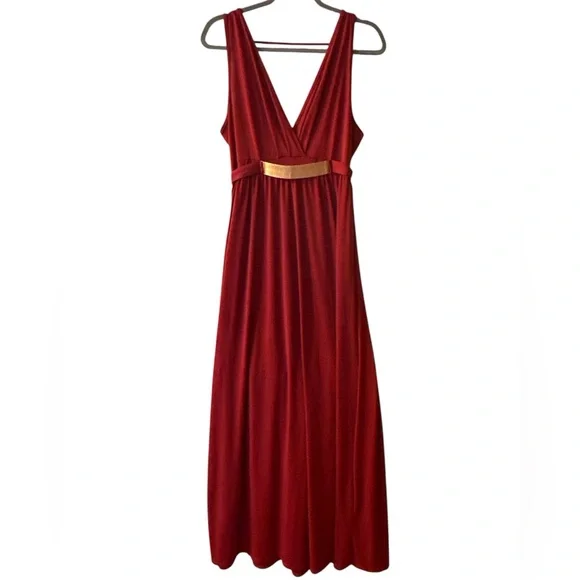 Red Sleeveless V-Neck Maxi Dress Ideal for party - Picture 2 of 6